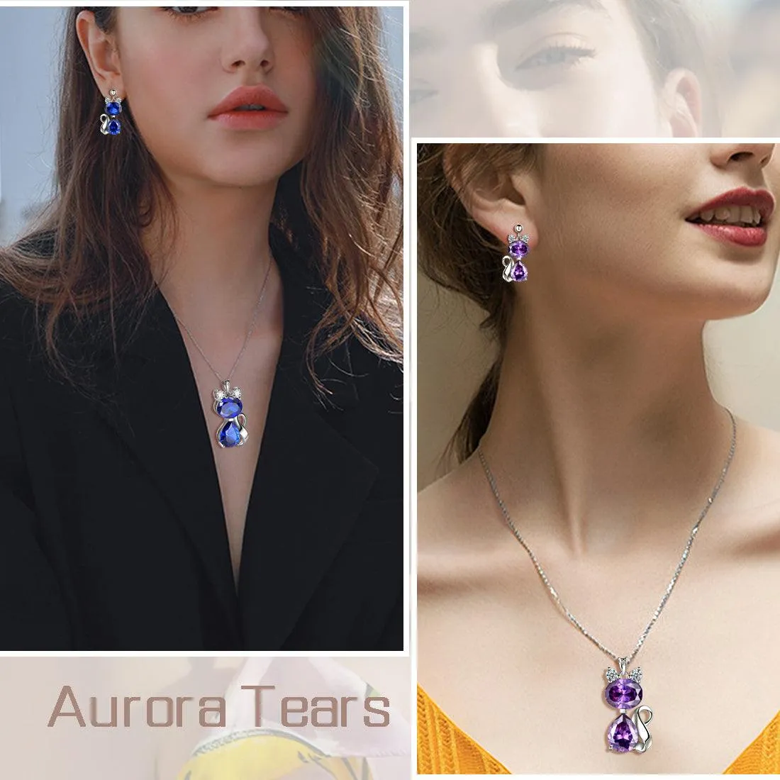 Cat Birthstone September Sapphire Earrings Women Girls Jewelry Birthday Gift Sterling Silver