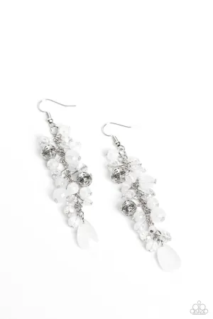 Cheeky Cascade - White Earrings - Paparazzi Accessories