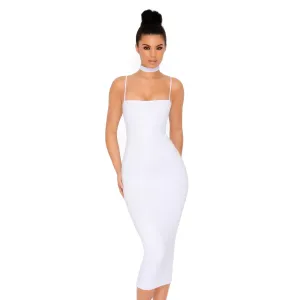 Choke Of Luck Double Layered Midi Dress with Choker in White