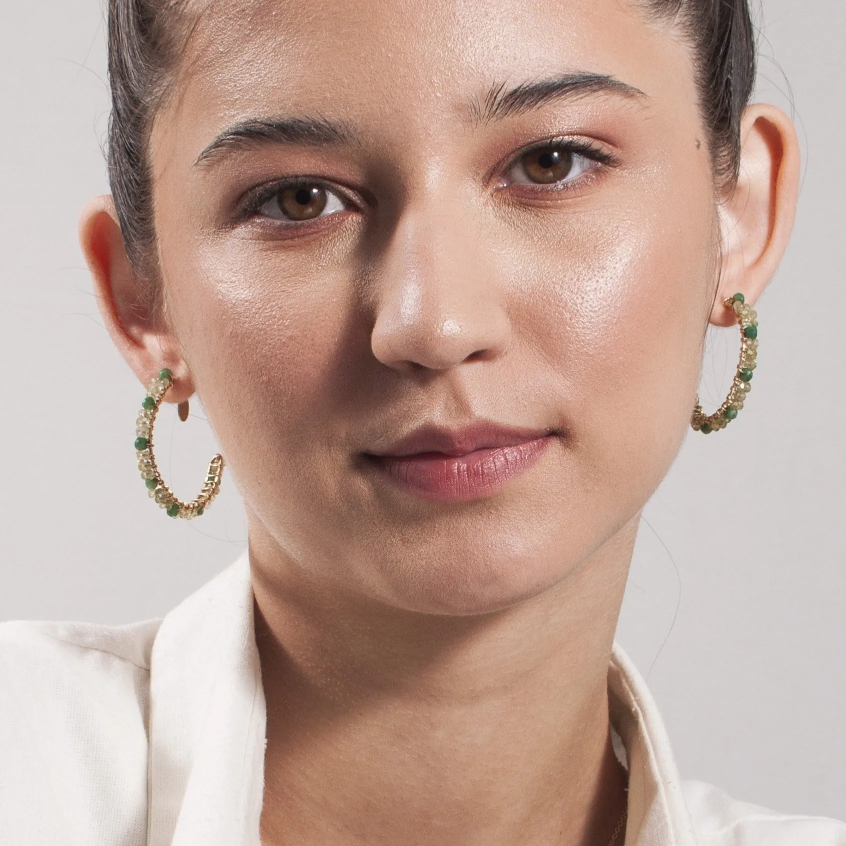 Cleopatra Hoop Earrings (30mm) - Peridot & Green Sapphire