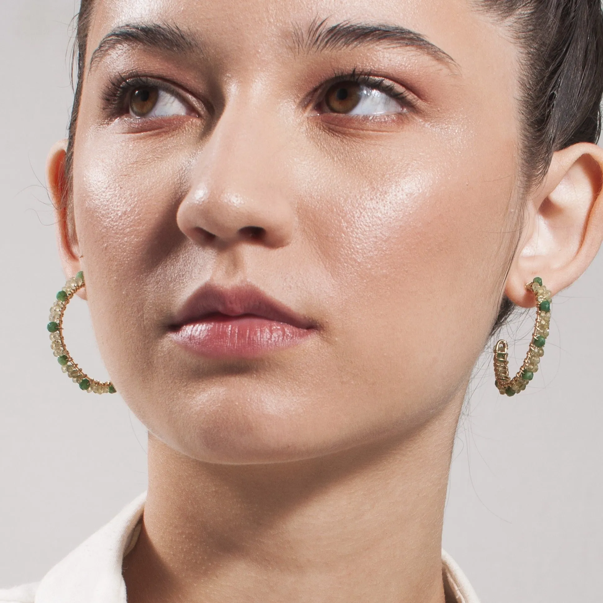 Cleopatra Hoop Earrings (30mm) - Peridot & Green Sapphire