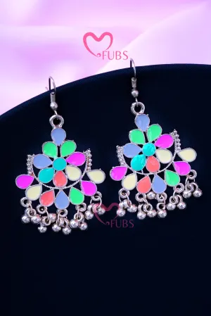 Color Burst Chandelier Ghungroo Hook Earrings
