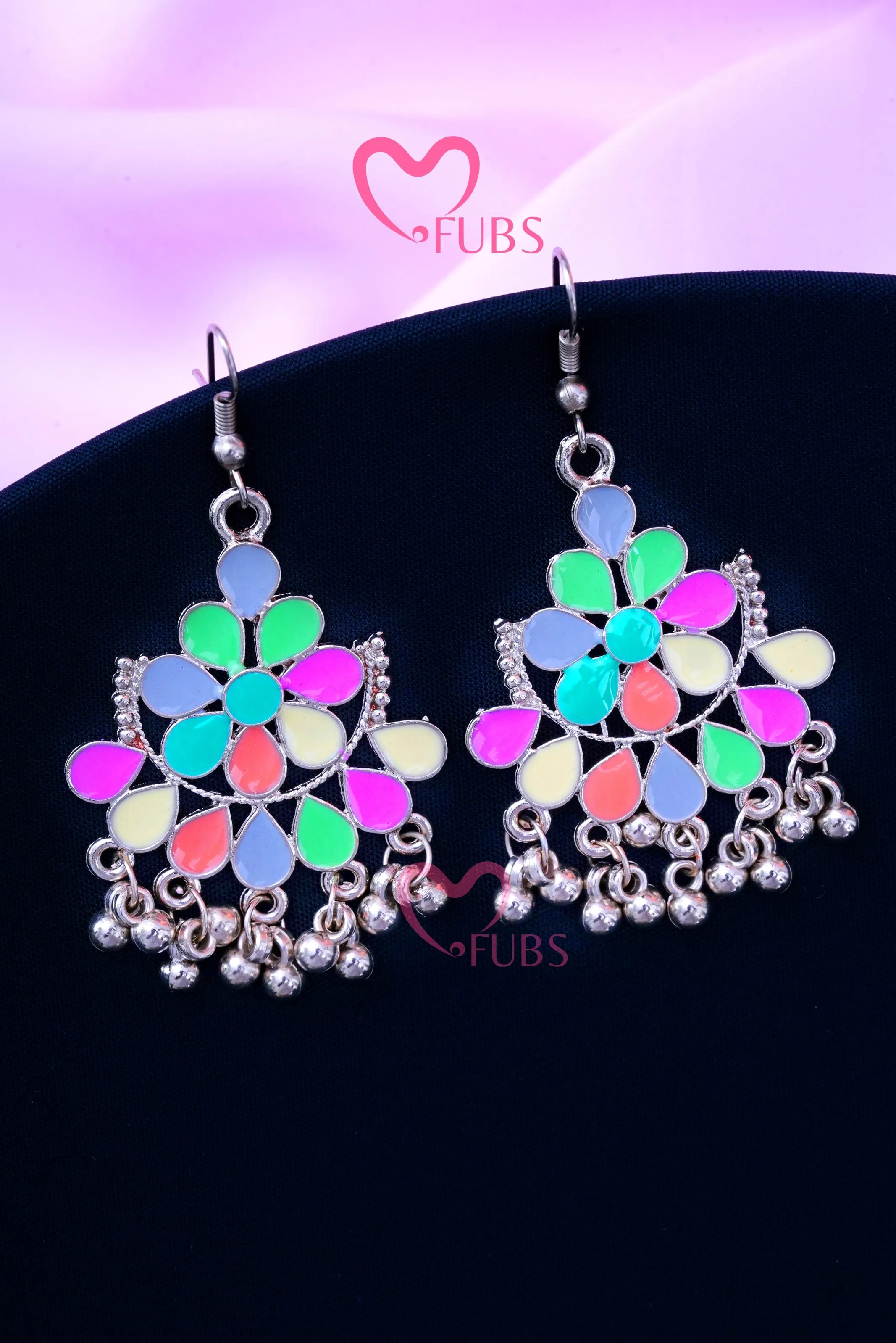 Color Burst Chandelier Ghungroo Hook Earrings