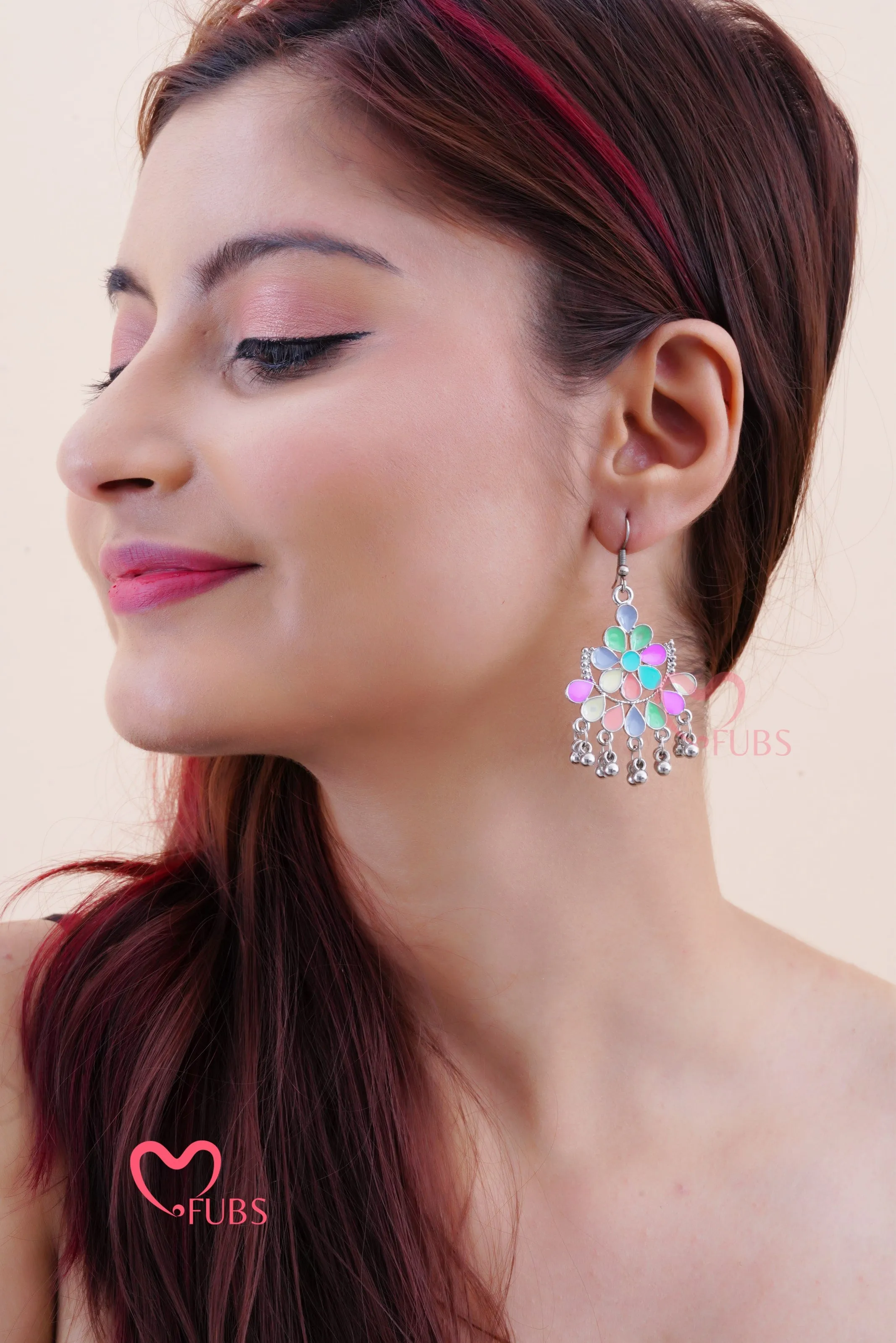 Color Burst Chandelier Ghungroo Hook Earrings