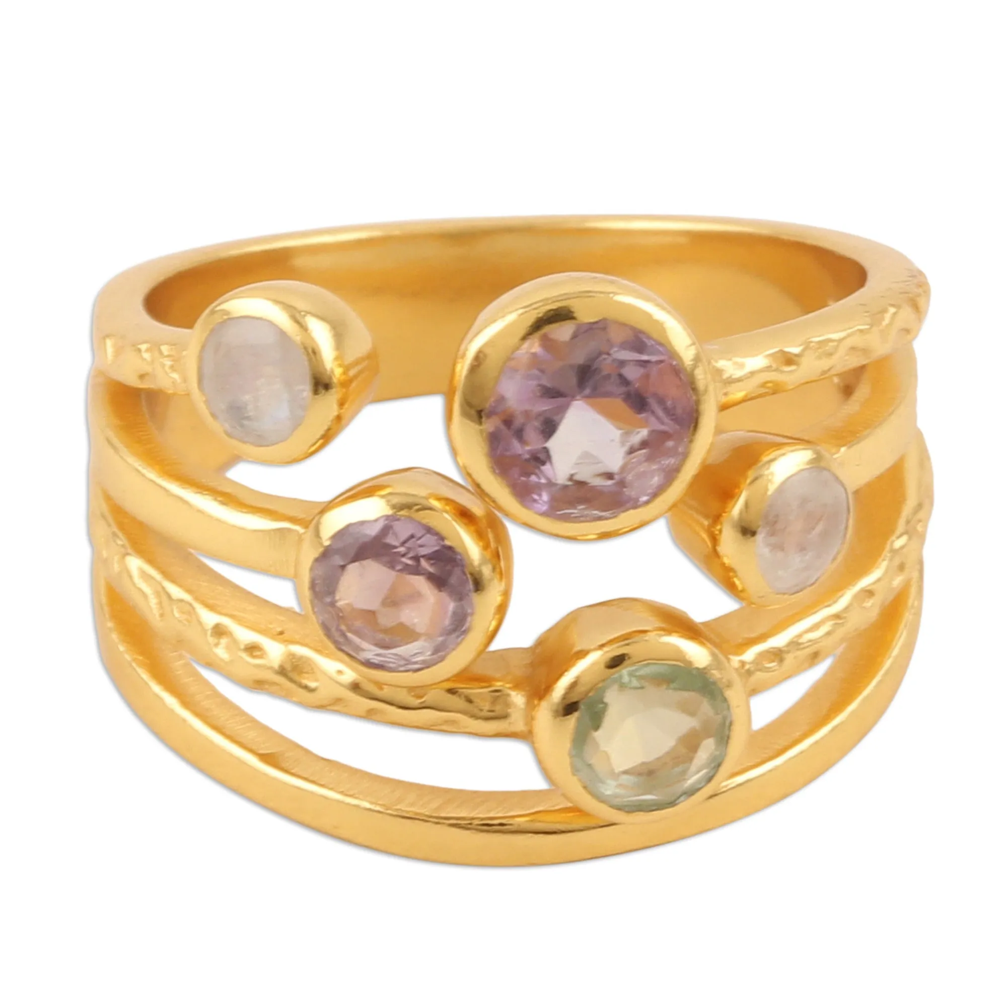 Colorful 18k Gold-Plated Multi-Stone Ring Crafted in India - Colorful Fantasy | NOVICA
