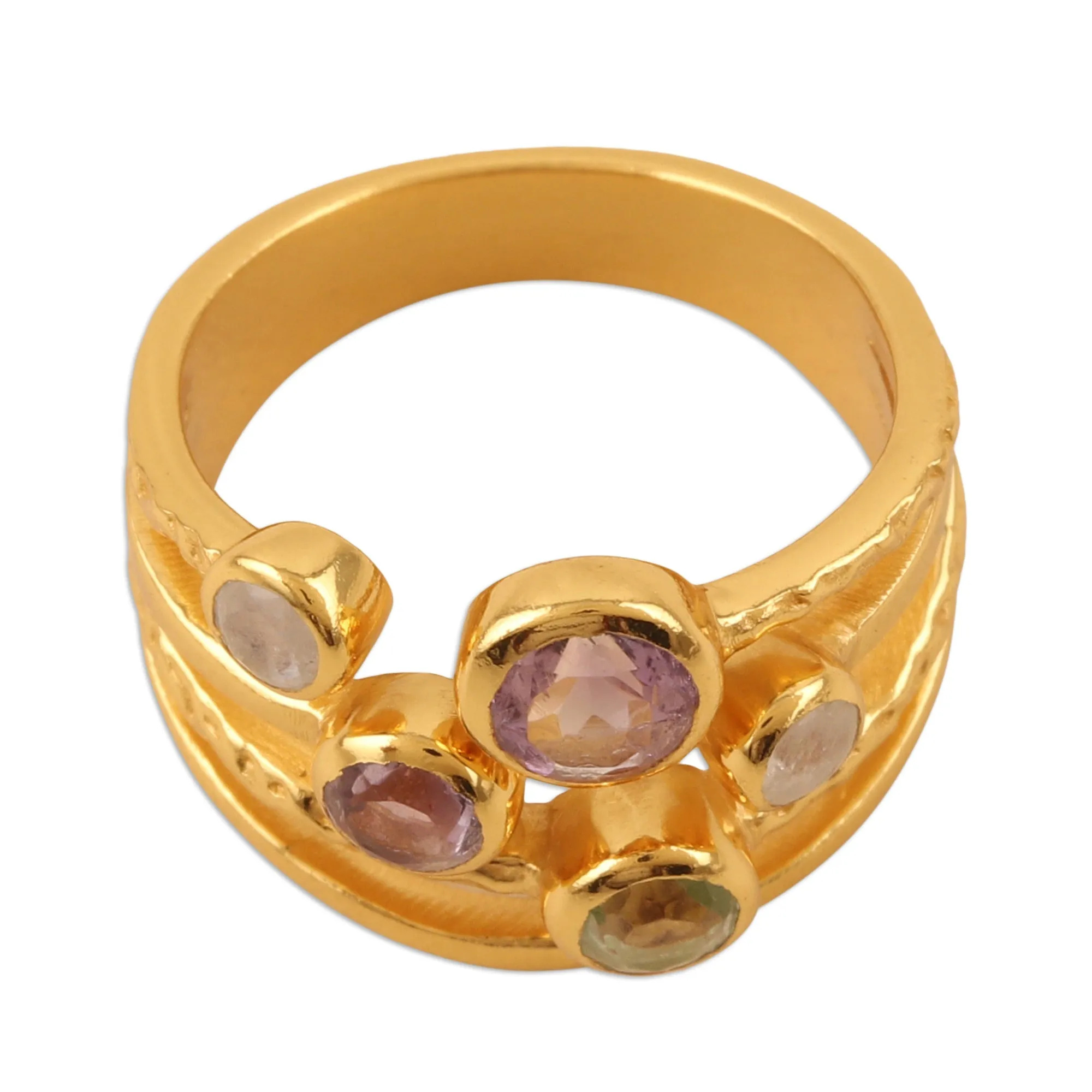 Colorful 18k Gold-Plated Multi-Stone Ring Crafted in India - Colorful Fantasy | NOVICA