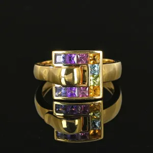 Colorful Multi Gemstone Buckle Ring in 18K Gold