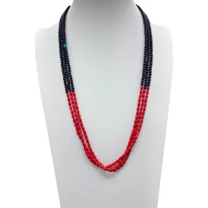 Coral and Black Jet Three Strand Heishi Necklace