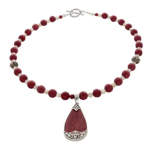 Coral and Cream Ulexite Necklace with Coral and silver pendant