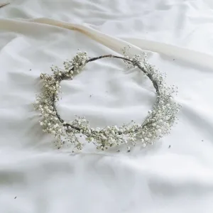 Cream Baby's Breath flower crown, Baby's Breath Real Dried Flower Crown, Wedding Crown, Rustic Wreath,dried Gypsophila boho crown