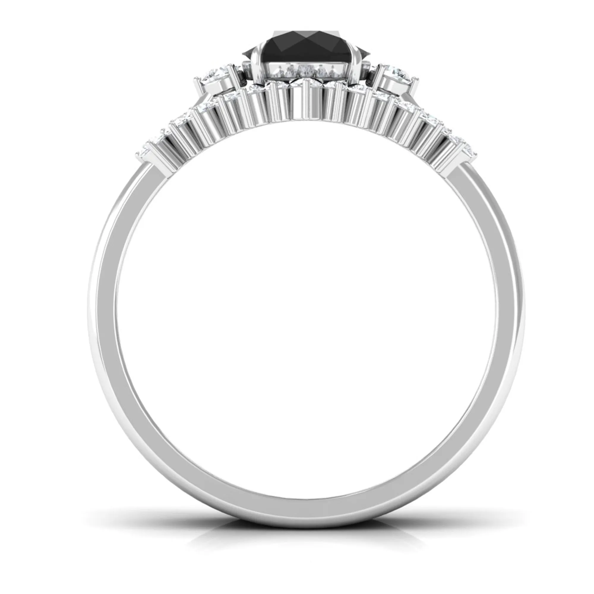 Created Black Diamond Designer Trio Wedding Ring Set with Diamond