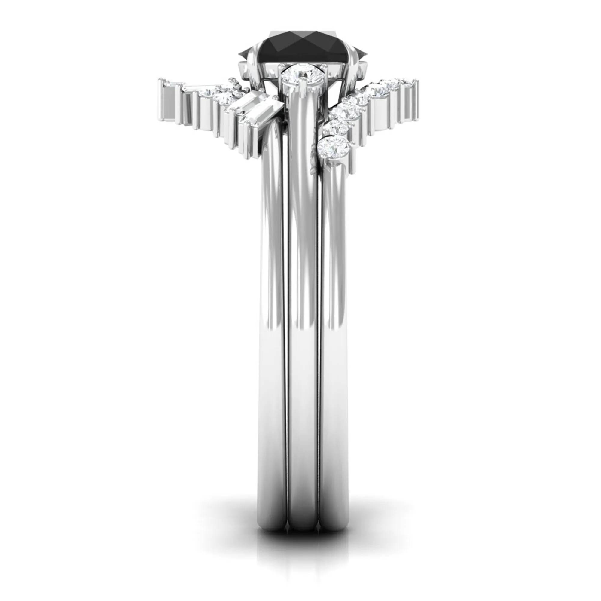 Created Black Diamond Designer Trio Wedding Ring Set with Diamond