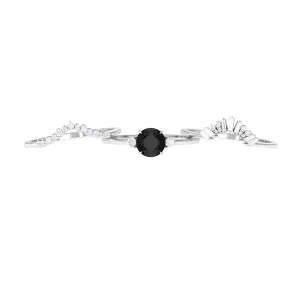 Created Black Diamond Designer Trio Wedding Ring Set with Diamond