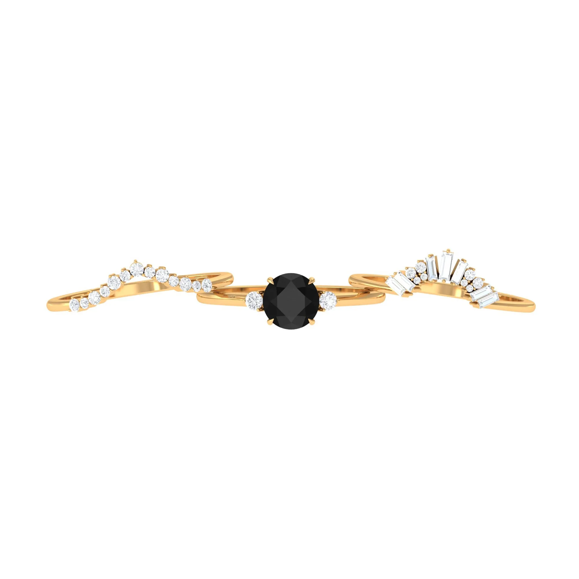 Created Black Diamond Designer Trio Wedding Ring Set with Diamond