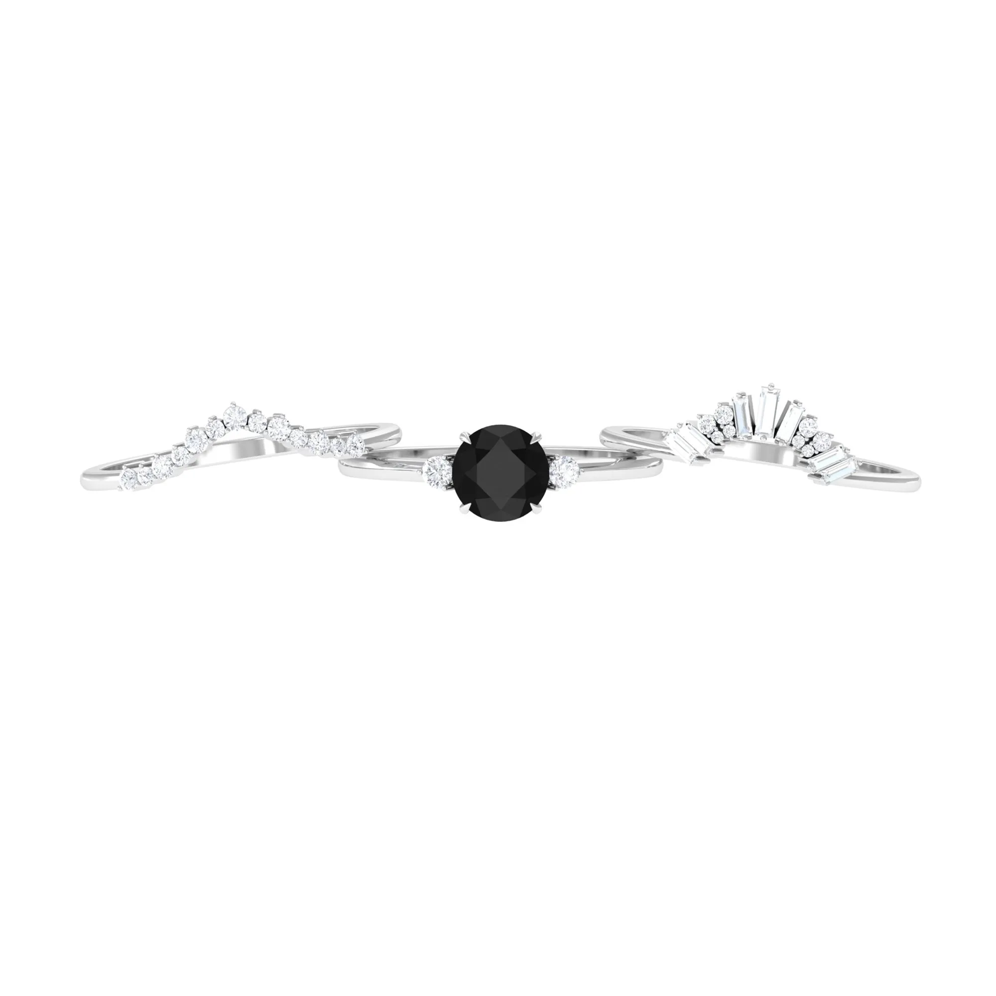 Created Black Diamond Designer Trio Wedding Ring Set with Diamond