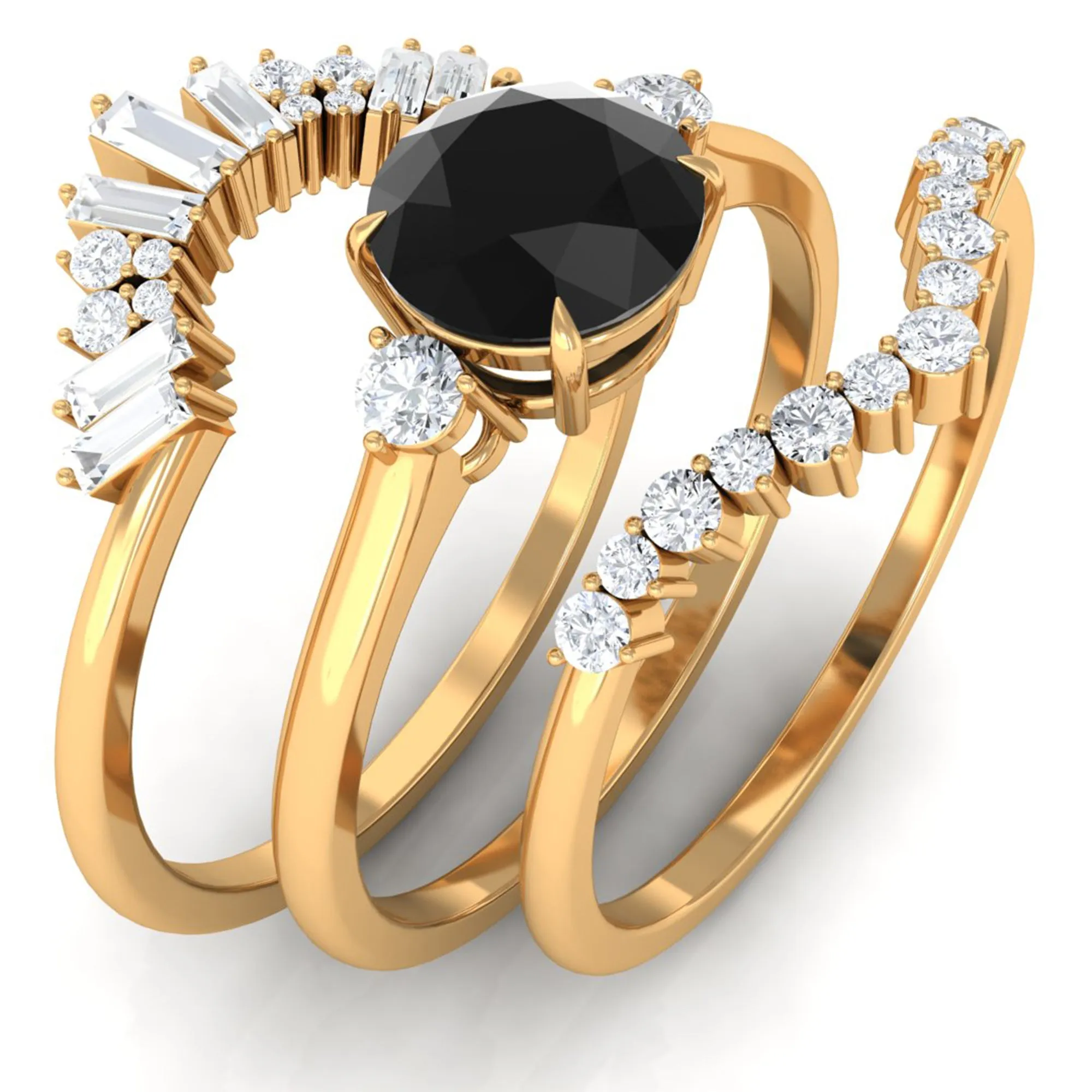 Created Black Diamond Designer Trio Wedding Ring Set with Diamond