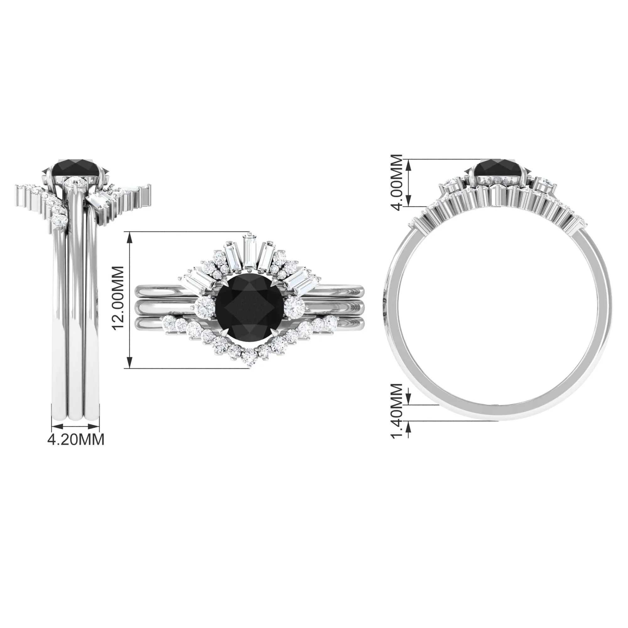 Created Black Diamond Designer Trio Wedding Ring Set with Diamond