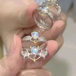 Creative Moonstone Inlay Rings New Style Light Luxury Niche Women Opening Adjustable Ring For Couples Friends Gifts