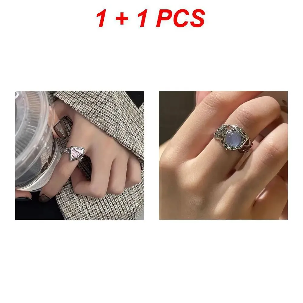 Creative Moonstone Inlay Rings New Style Light Luxury Niche Women Opening Adjustable Ring For Couples Friends Gifts