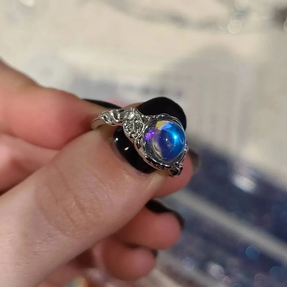 Creative Moonstone Inlay Rings New Style Light Luxury Niche Women Opening Adjustable Ring For Couples Friends Gifts