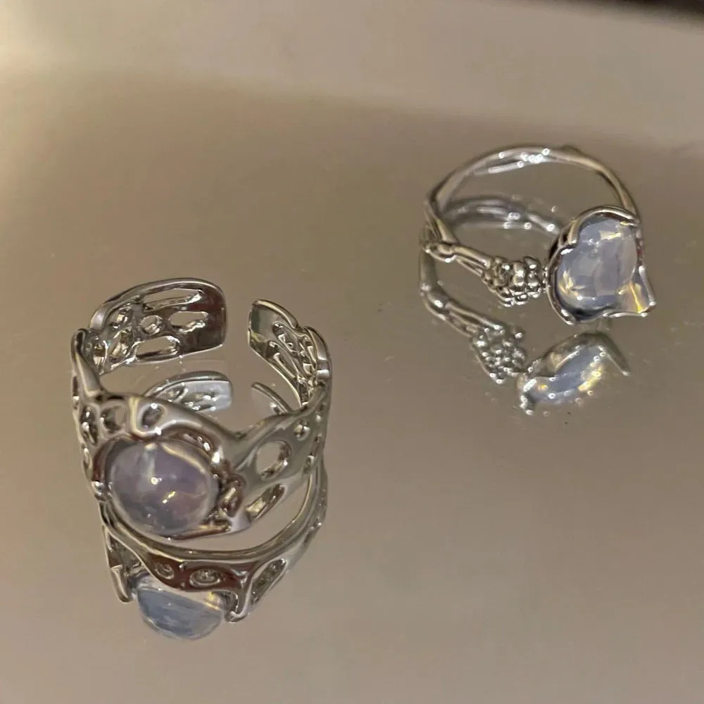 Creative Moonstone Inlay Rings New Style Light Luxury Niche Women Opening Adjustable Ring For Couples Friends Gifts