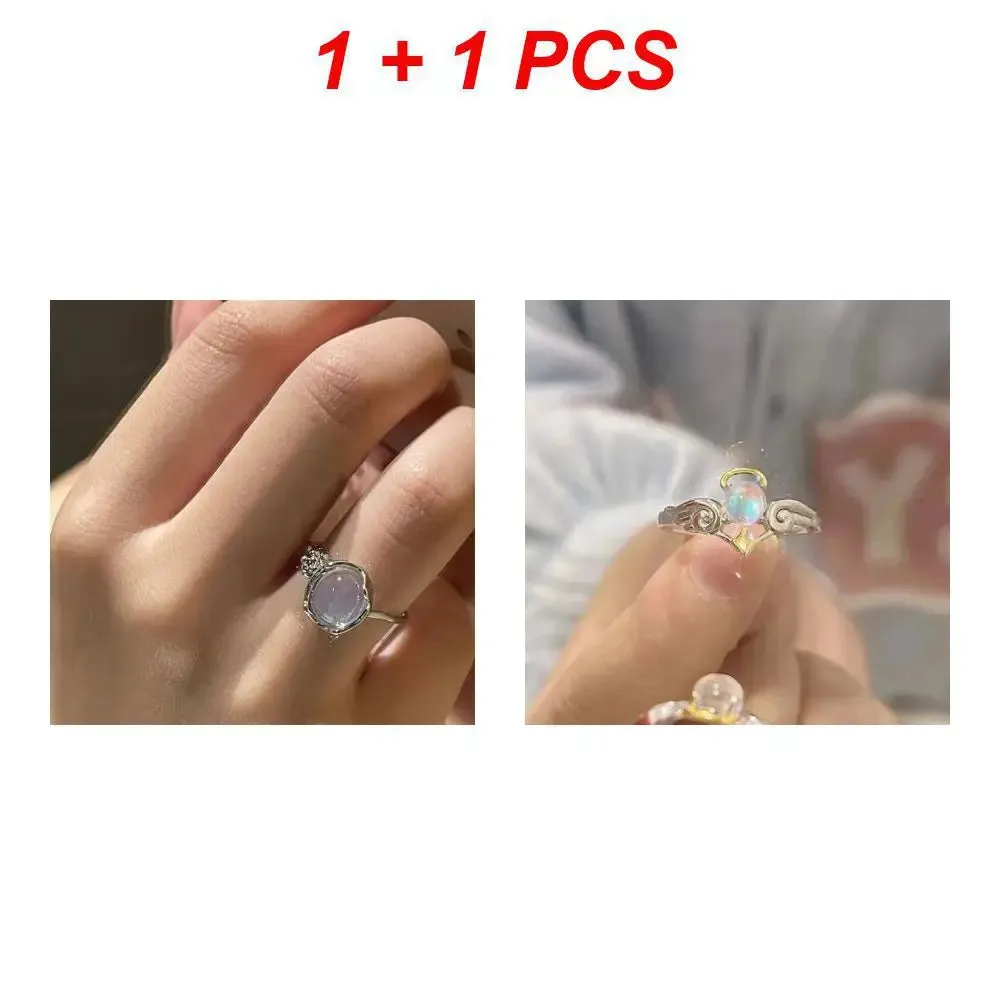 Creative Moonstone Inlay Rings New Style Light Luxury Niche Women Opening Adjustable Ring For Couples Friends Gifts