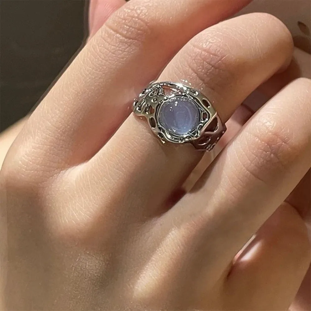 Creative Moonstone Inlay Rings New Style Light Luxury Niche Women Opening Adjustable Ring For Couples Friends Gifts