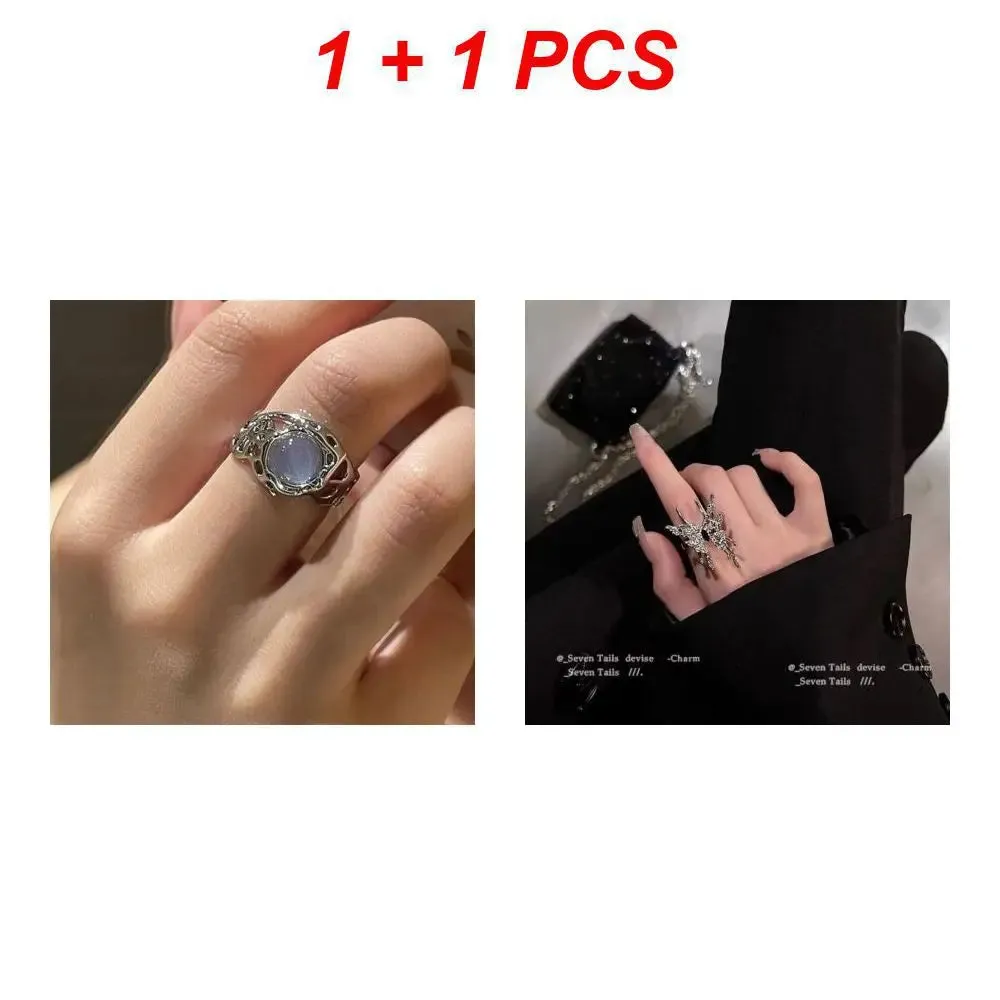 Creative Moonstone Inlay Rings New Style Light Luxury Niche Women Opening Adjustable Ring For Couples Friends Gifts