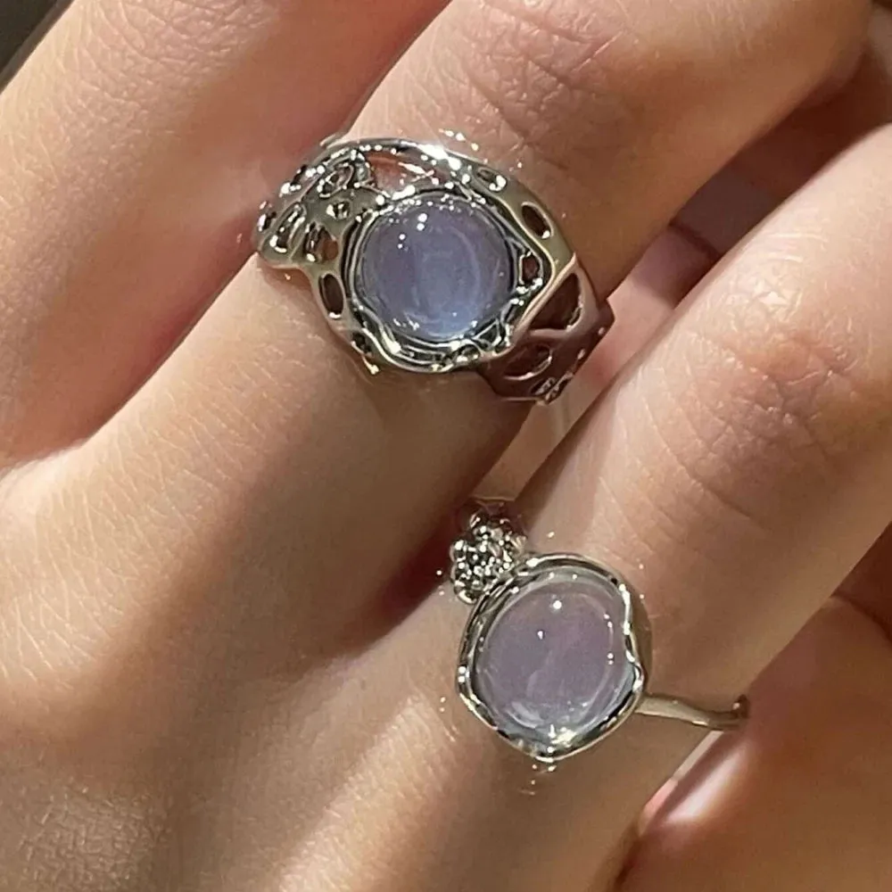 Creative Moonstone Inlay Rings New Style Light Luxury Niche Women Opening Adjustable Ring For Couples Friends Gifts