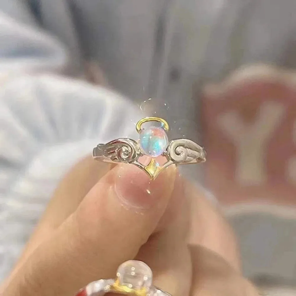 Creative Moonstone Inlay Rings New Style Light Luxury Niche Women Opening Adjustable Ring For Couples Friends Gifts