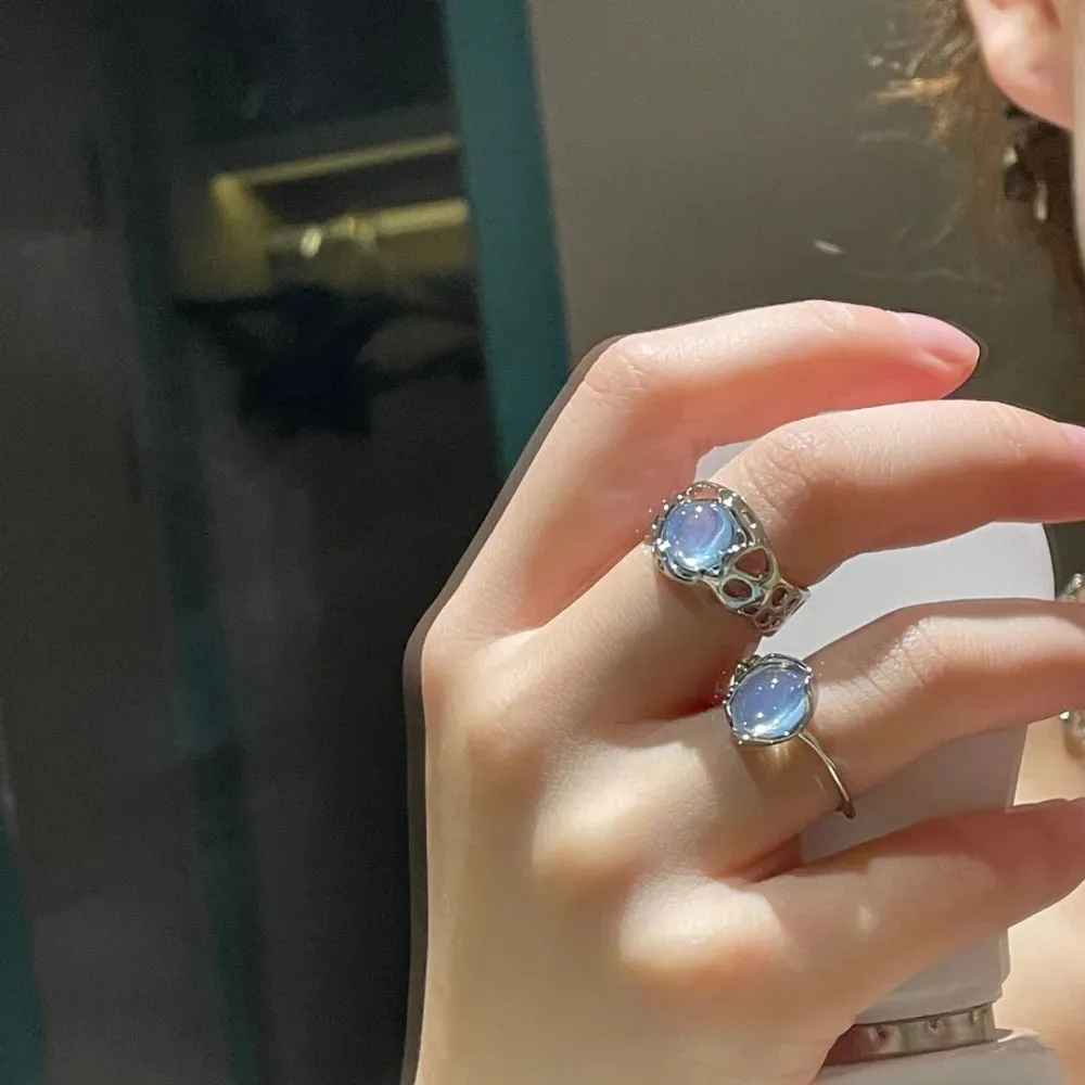 Creative Moonstone Inlay Rings New Style Light Luxury Niche Women Opening Adjustable Ring For Couples Friends Gifts