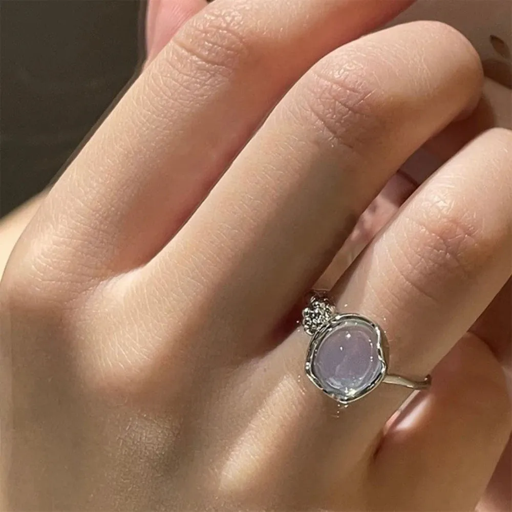 Creative Moonstone Inlay Rings New Style Light Luxury Niche Women Opening Adjustable Ring For Couples Friends Gifts