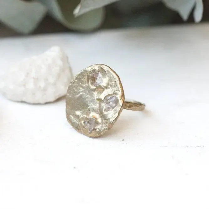 Crescent Ring - Brass   Rose Quartz