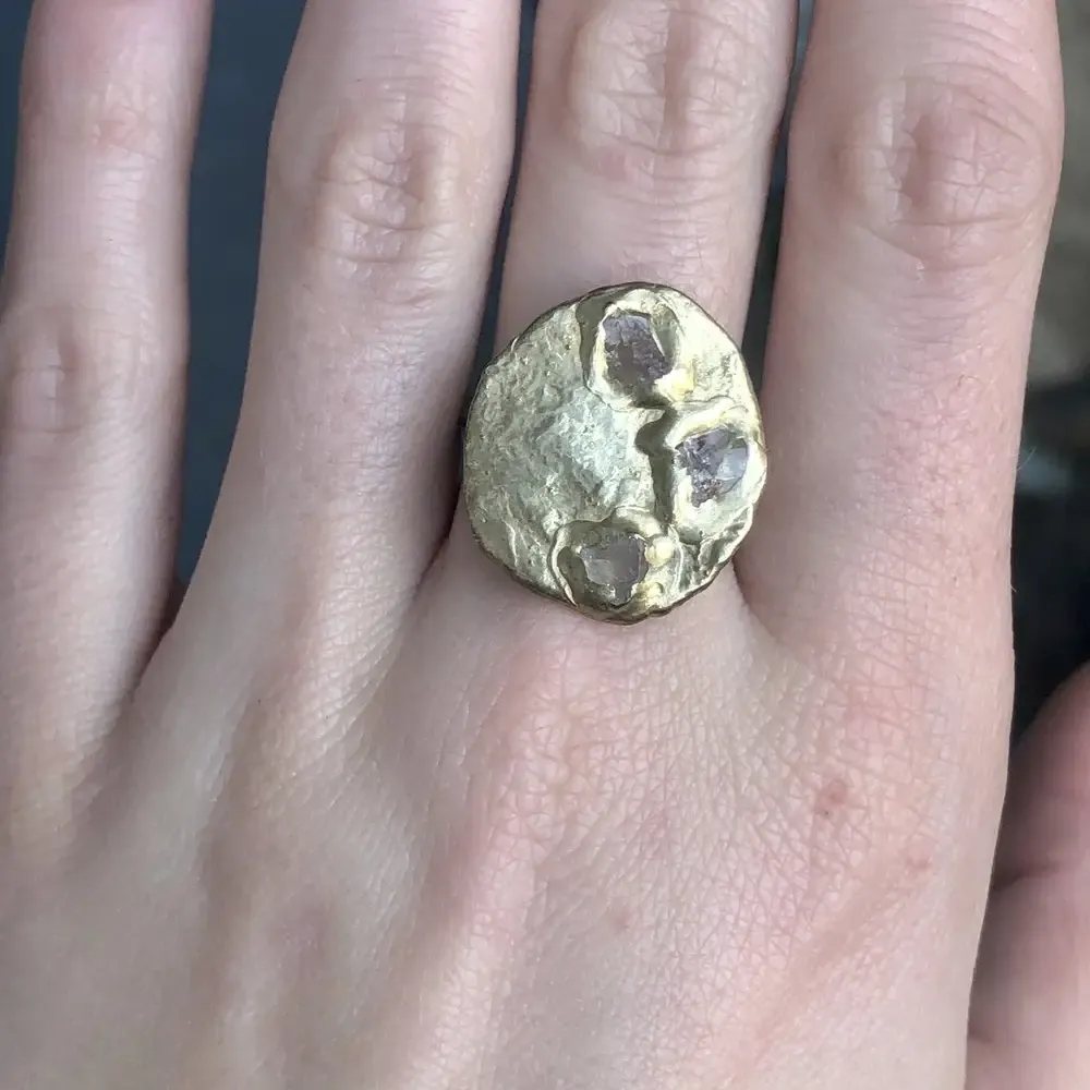 Crescent Ring - Brass   Rose Quartz