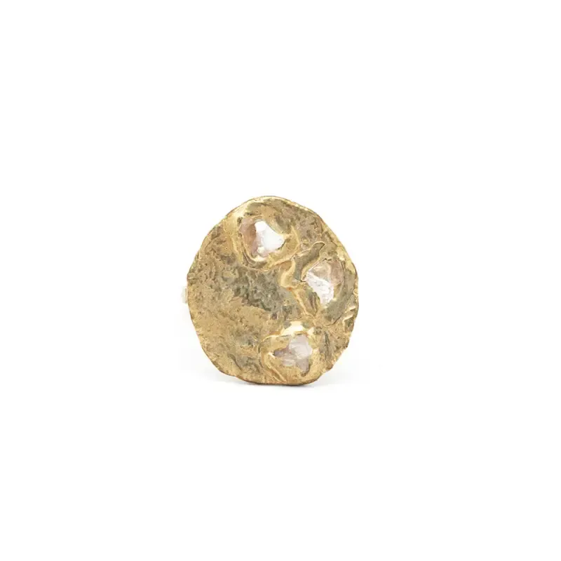 Crescent Ring - Brass   Rose Quartz