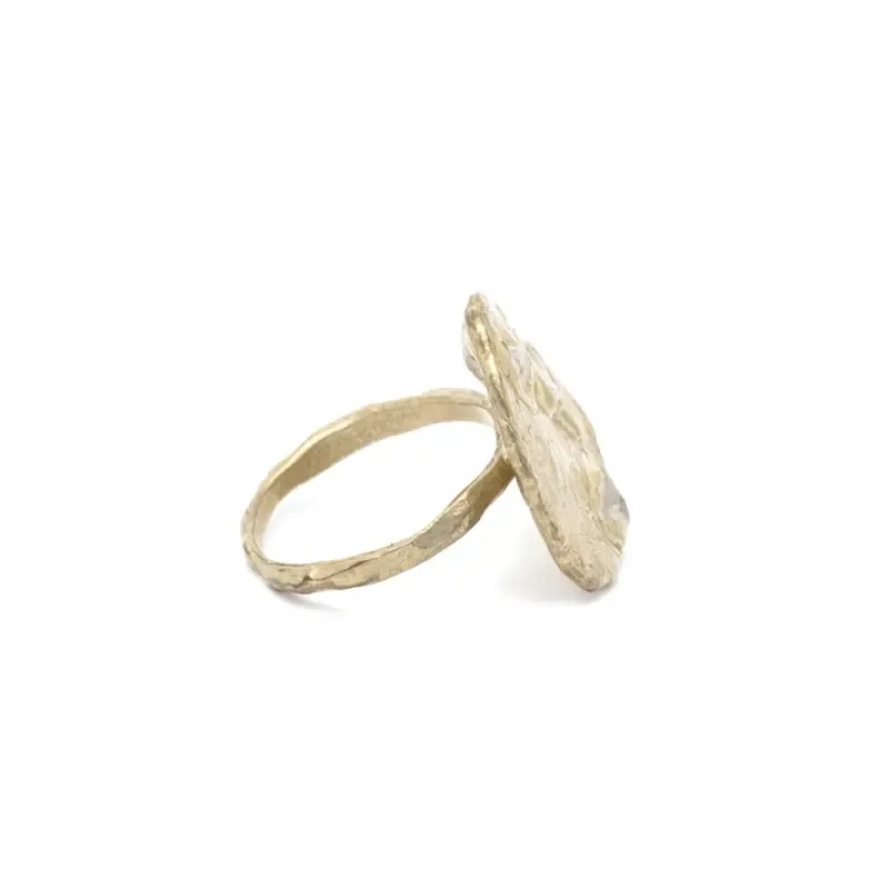 Crescent Ring - Brass   Rose Quartz