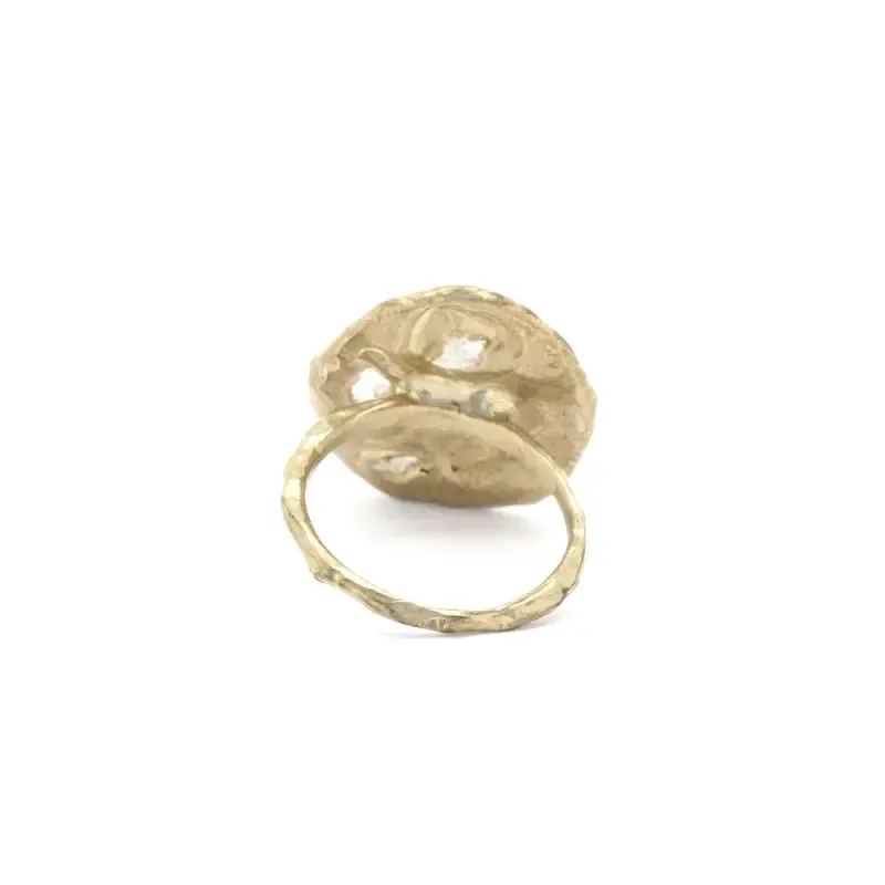 Crescent Ring - Brass   Rose Quartz