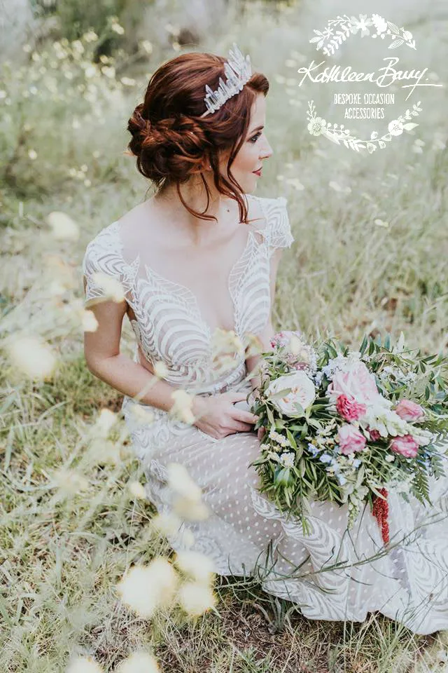 Crystal quartz bridal crown with rose gold, gold or silver wirework (more even grading)