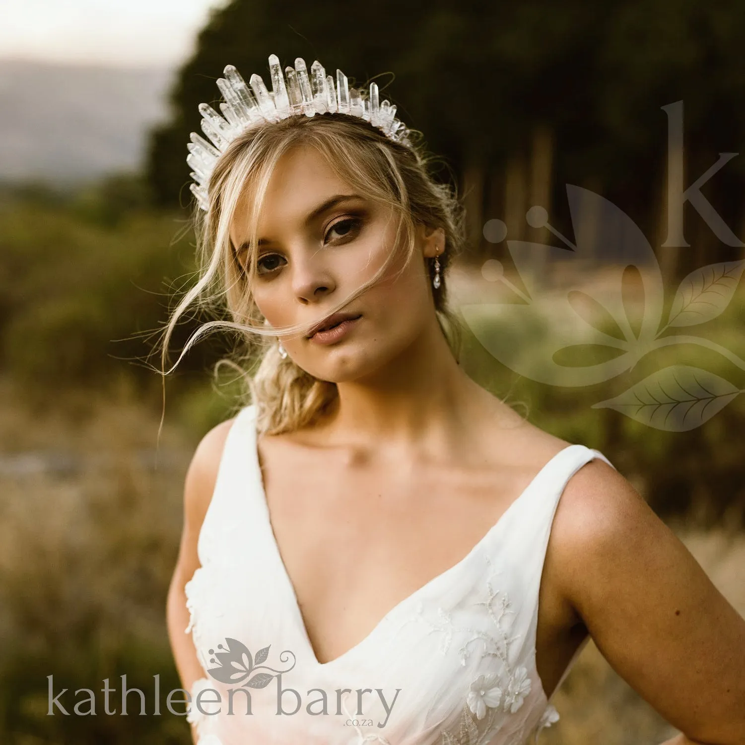Crystal quartz bridal crown with rose gold, gold or silver wirework (more even grading)