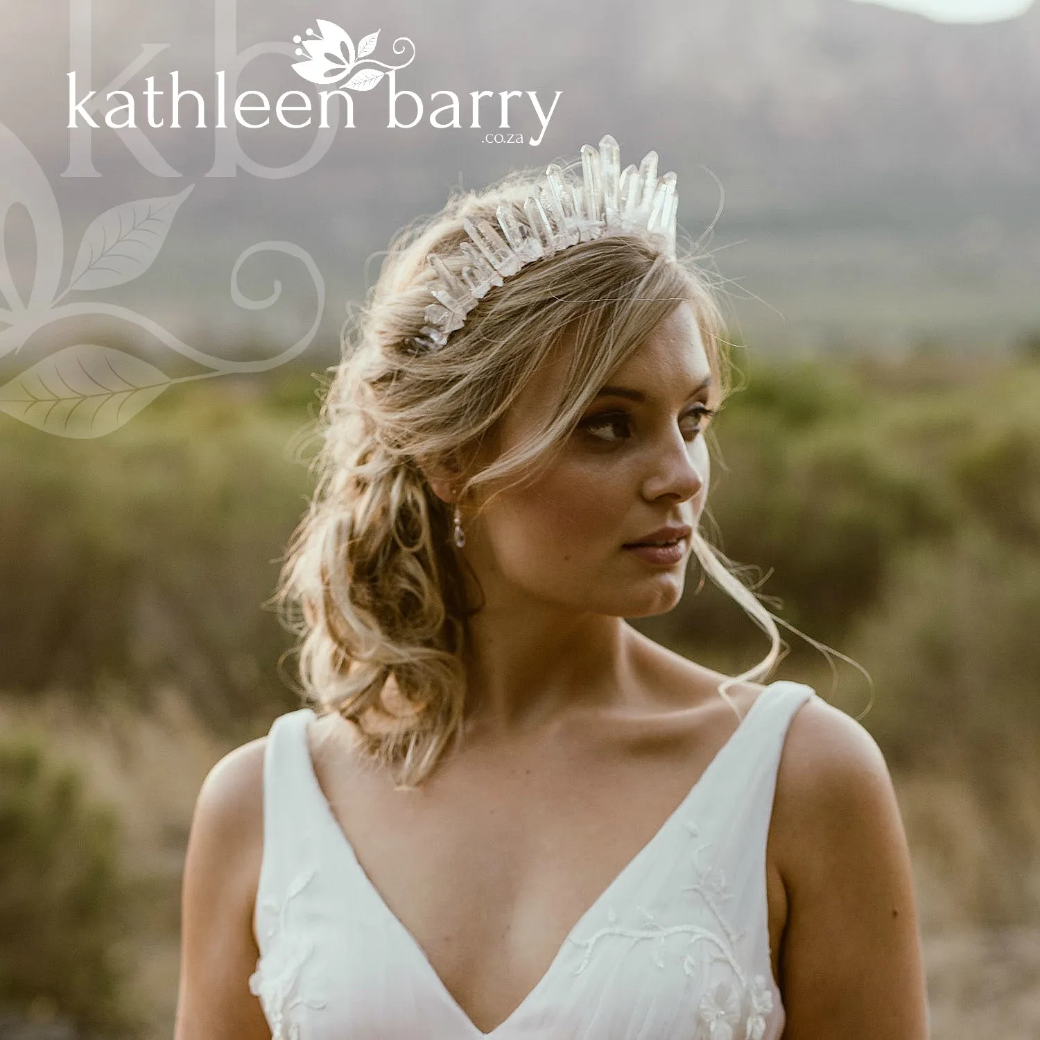 Crystal quartz bridal crown with rose gold, gold or silver wirework (more even grading)