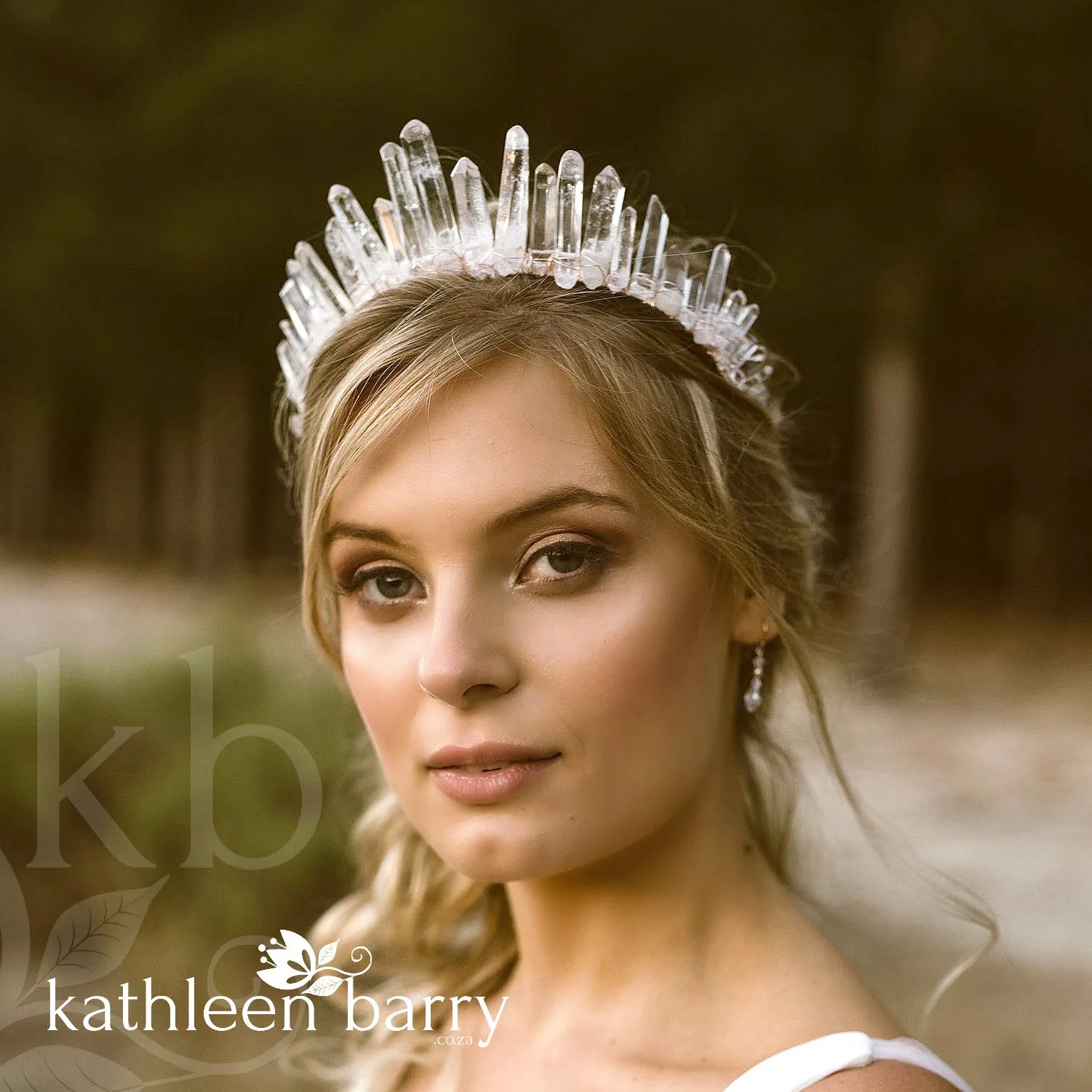 Crystal quartz bridal crown with rose gold, gold or silver wirework (more even grading)