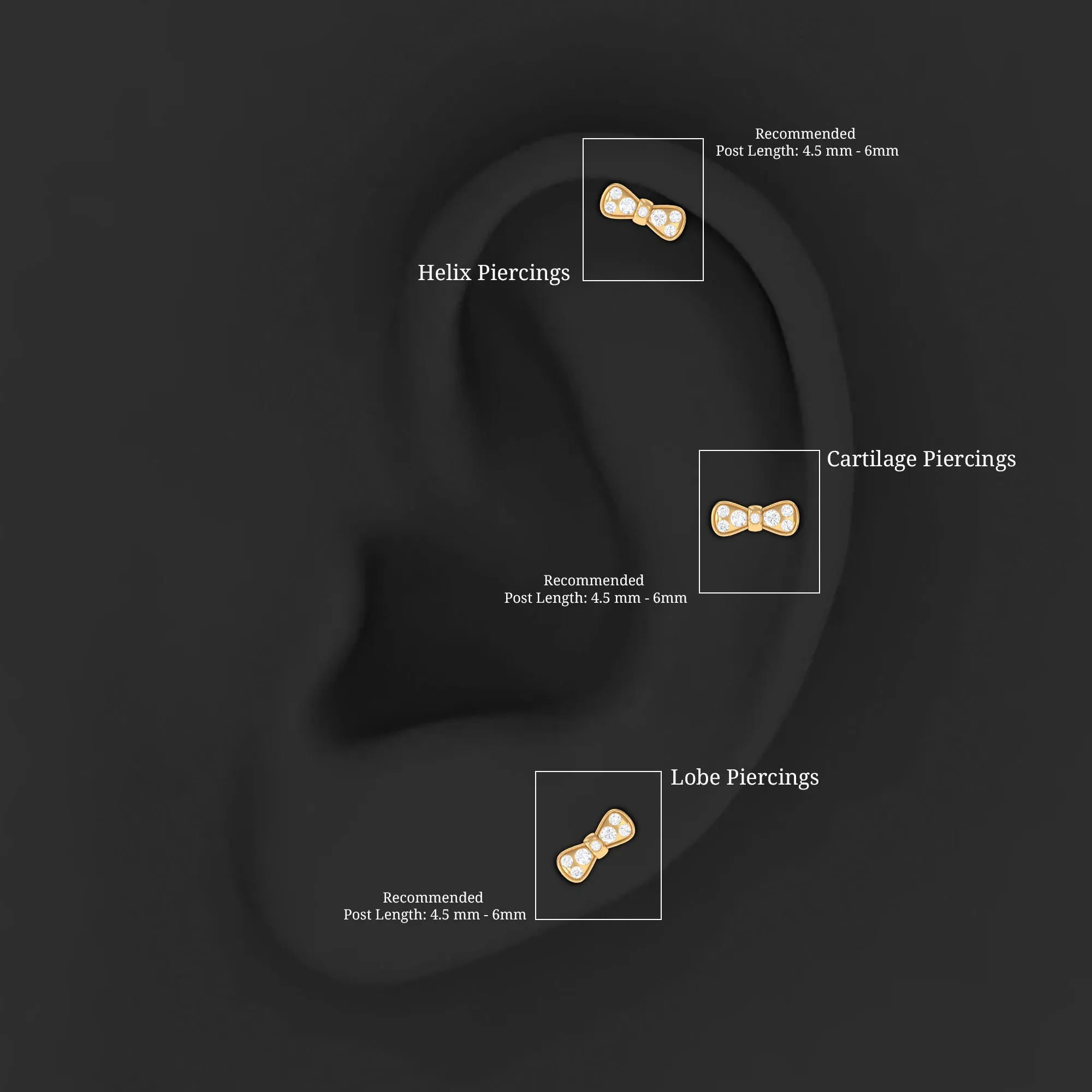 Cute Moissanite Gold Bow Cartilage Earring
