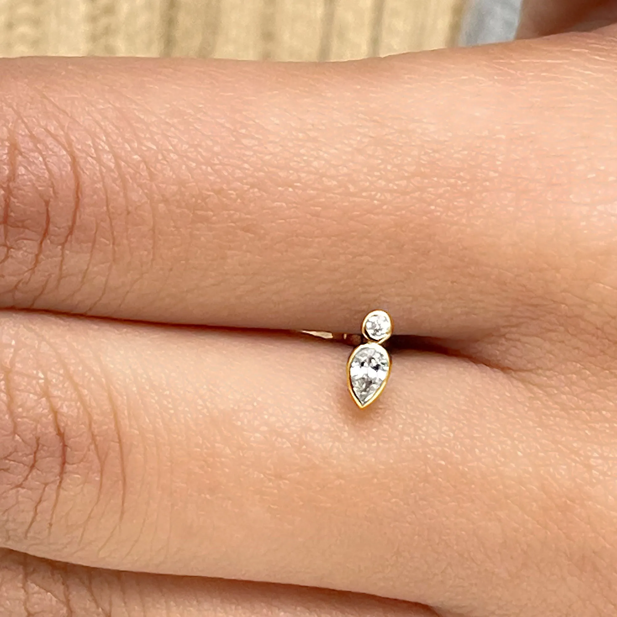 Dainty Pear and Round Cut Moissanite Tragus Earring