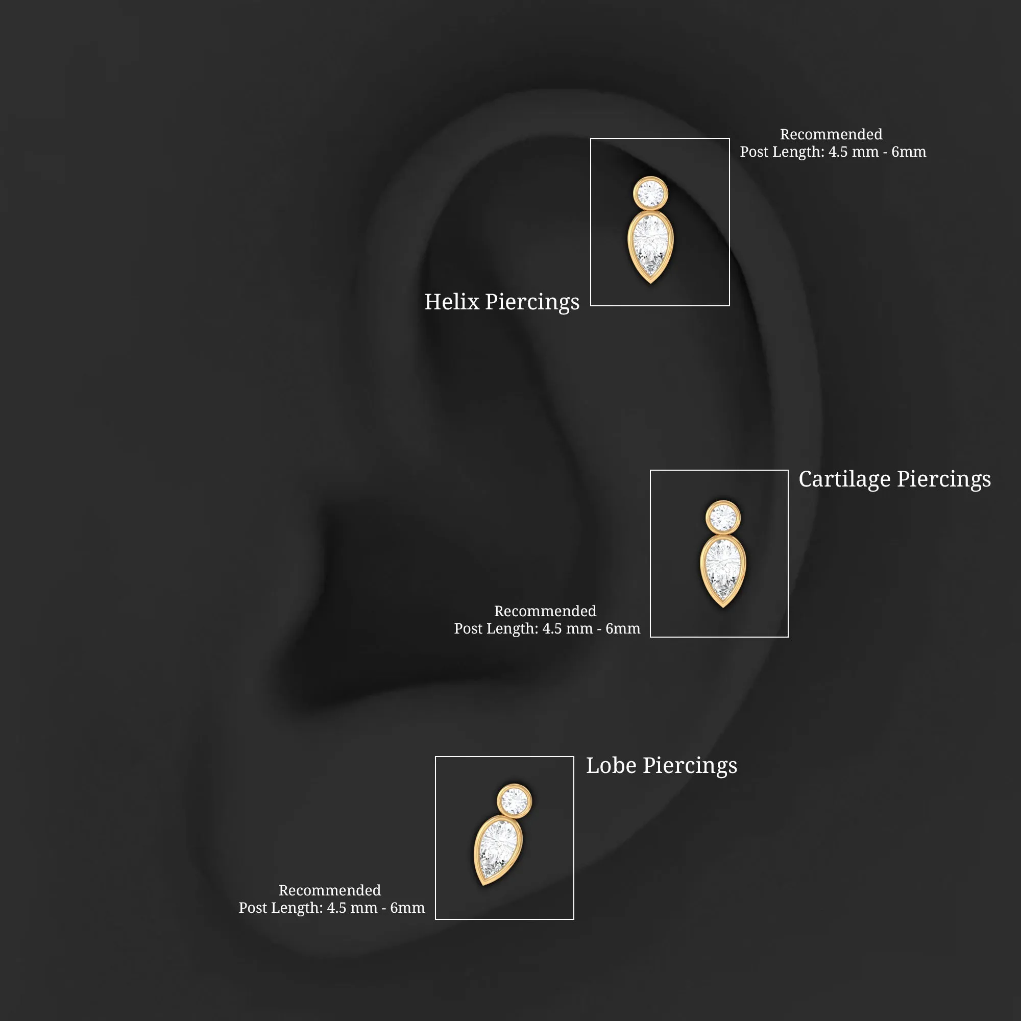 Dainty Pear and Round Cut Moissanite Tragus Earring