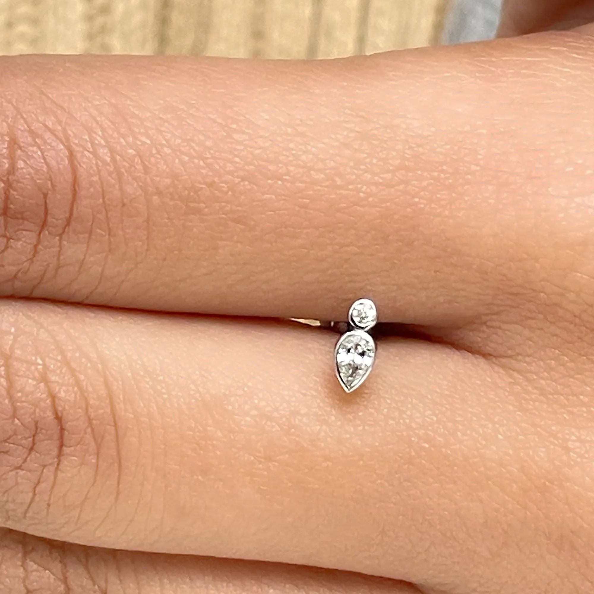 Dainty Pear and Round Cut Moissanite Tragus Earring