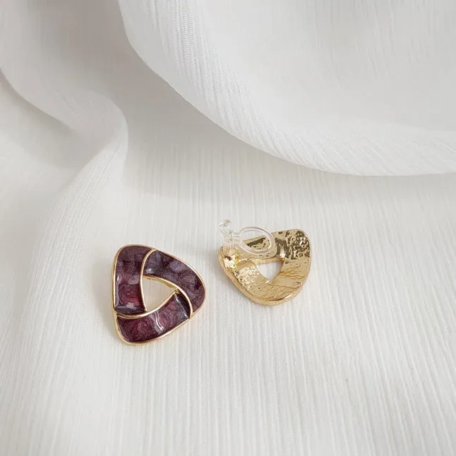 Dark Purple Crystal Mosaic Invisible Clip On Stud Earrings