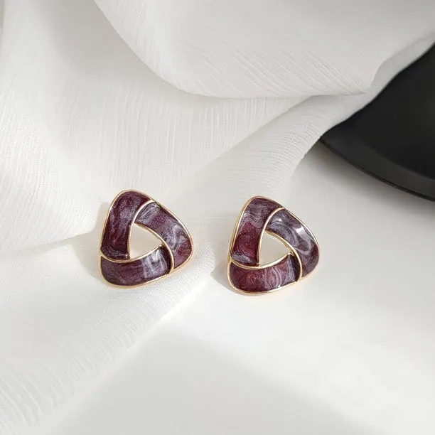Dark Purple Crystal Mosaic Invisible Clip On Stud Earrings