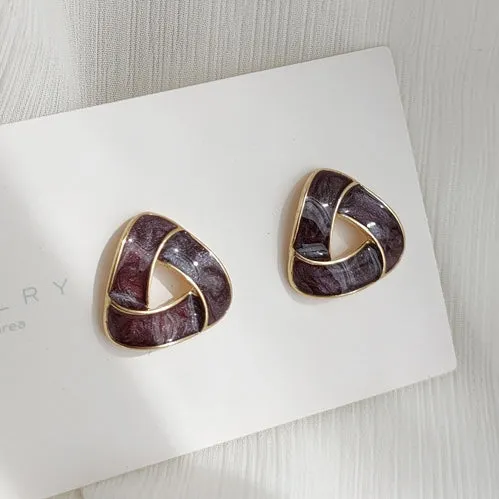 Dark Purple Crystal Mosaic Invisible Clip On Stud Earrings