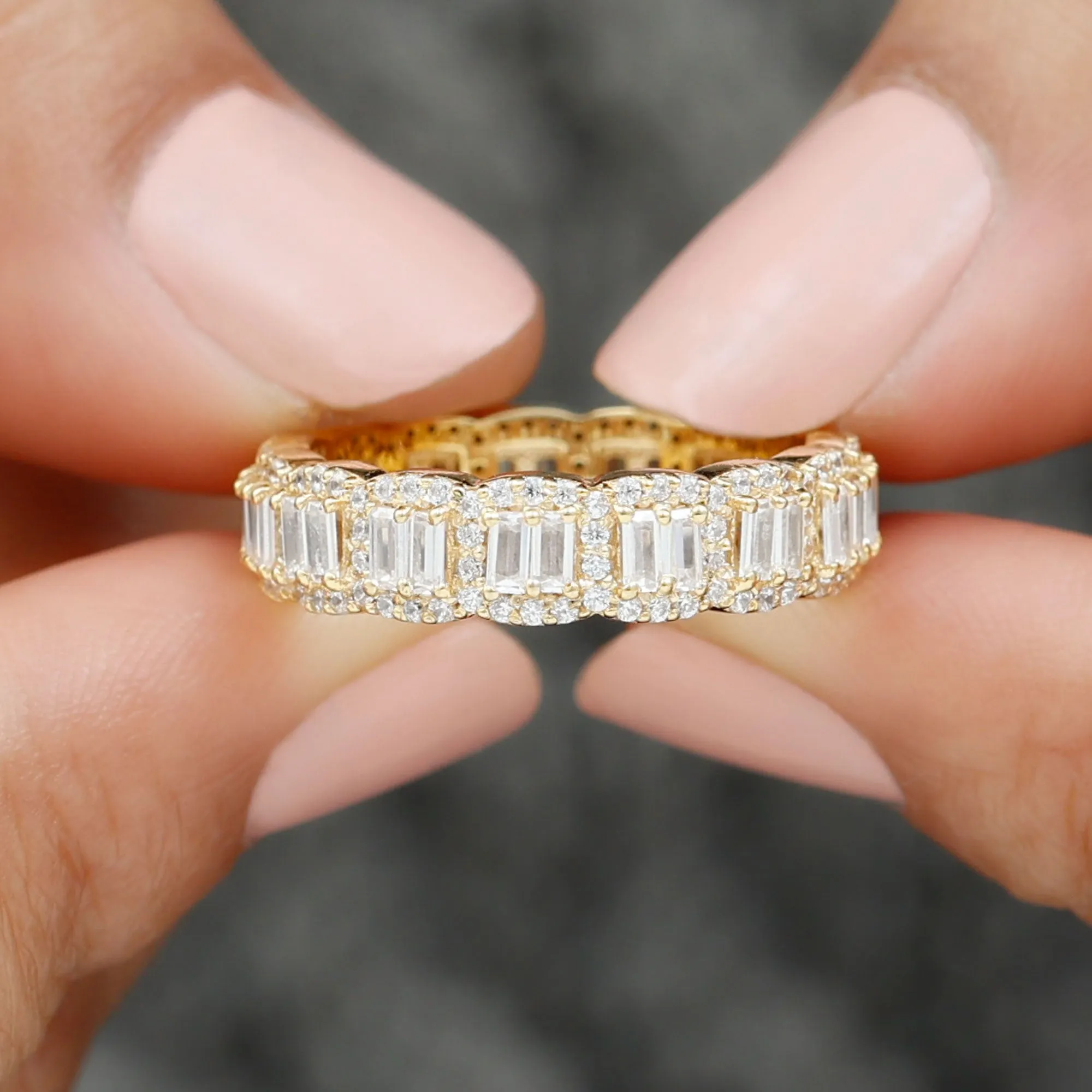 Designer Cubic Zirconia Semi Eternity Band Ring