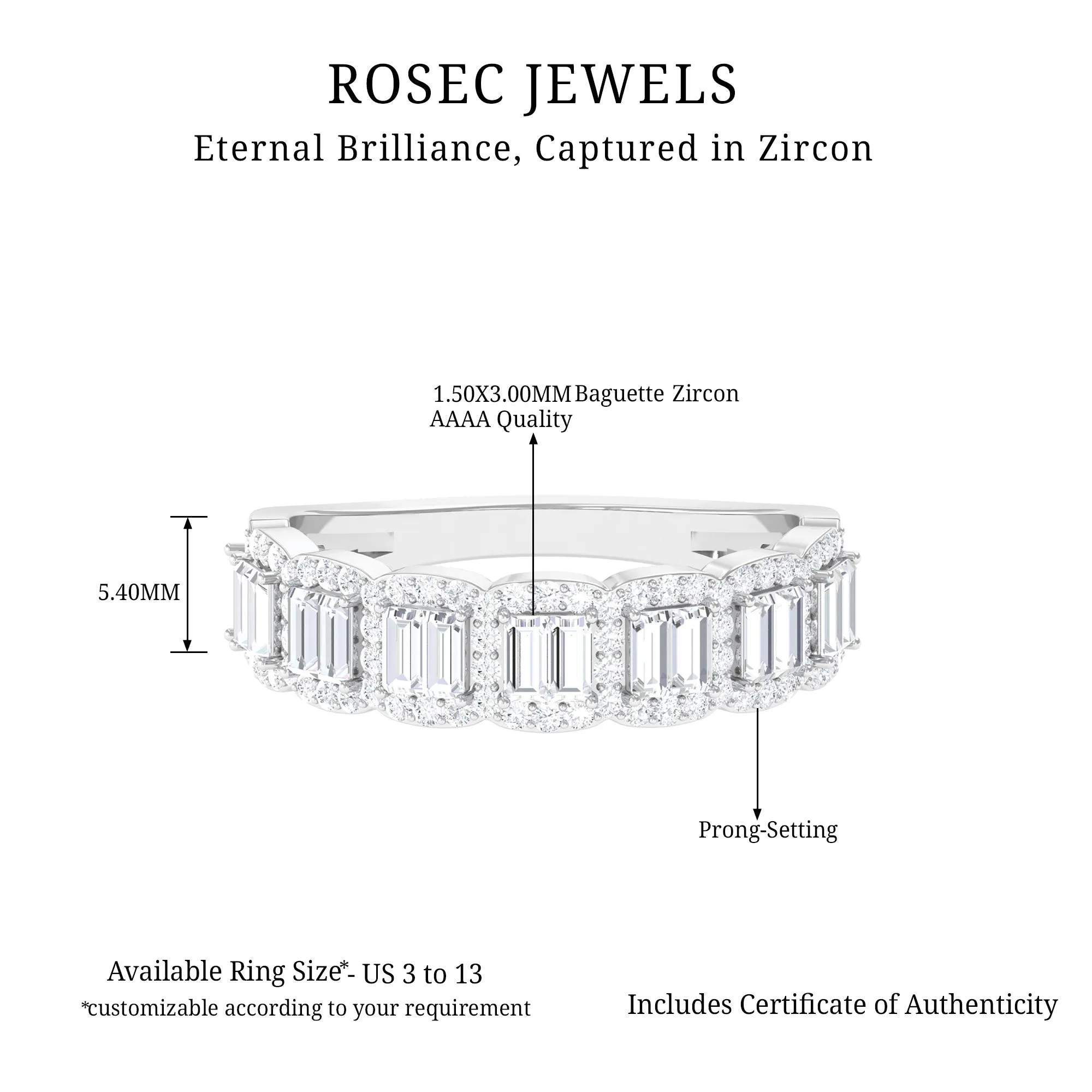 Designer Cubic Zirconia Semi Eternity Band Ring